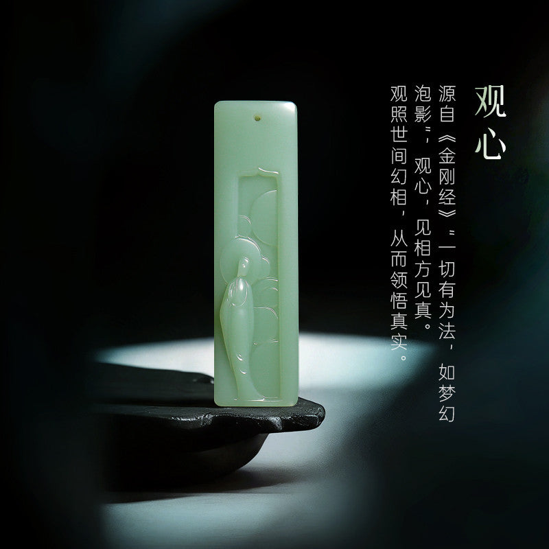 [Zen Series - Mind Contemplation] Hetian Jade Pendant, Unisex Jasper & Pink Cyan Enlightenment Jade Charm