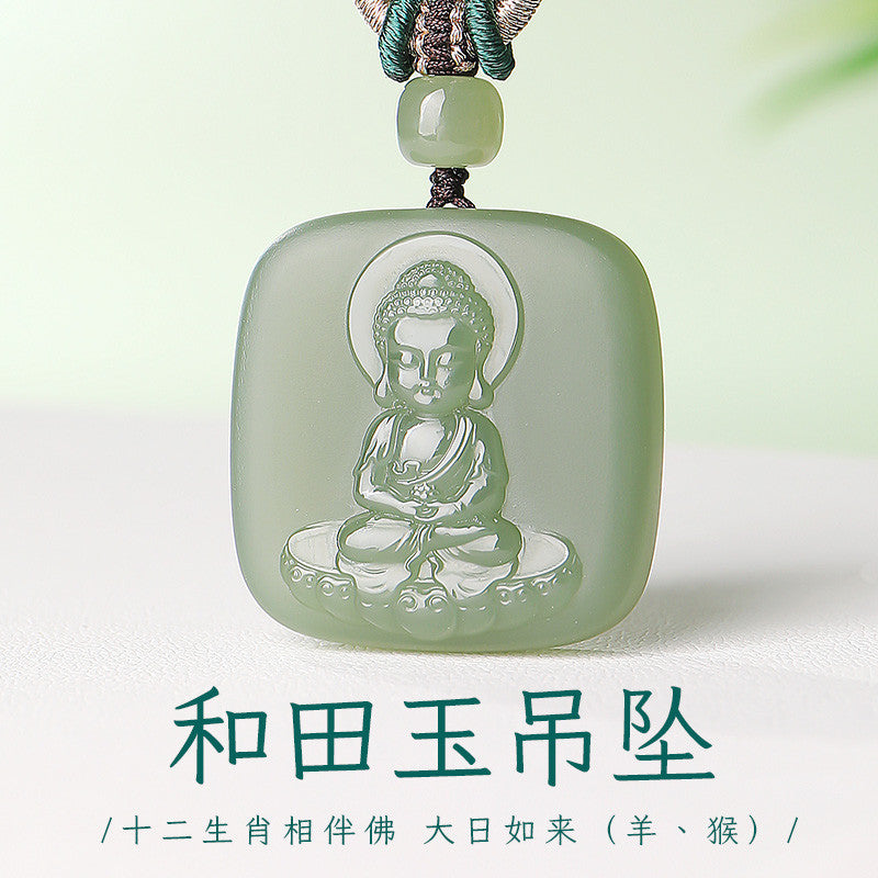 Unisex Hetian Jade Eight Patron Saints Pendant, 12 Zodiac Buddha Amulet, Festival Gift