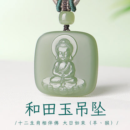 Unisex Hetian Jade Eight Patron Saints Pendant, 12 Zodiac Buddha Amulet, Festival Gift