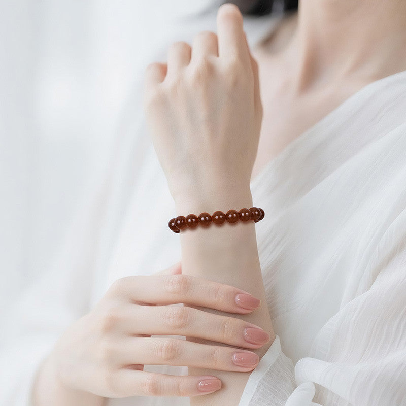 Collectible Hetian Jade Bracelet, Men & Women Red Sugar Jade Glossy Round Beads Plain Bangle, Festival Gift