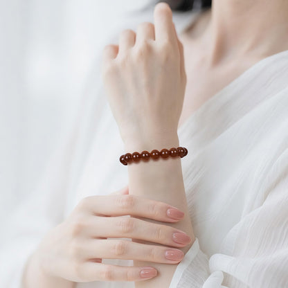 Collectible Hetian Jade Bracelet, Men & Women Red Sugar Jade Glossy Round Beads Plain Bangle, Festival Gift