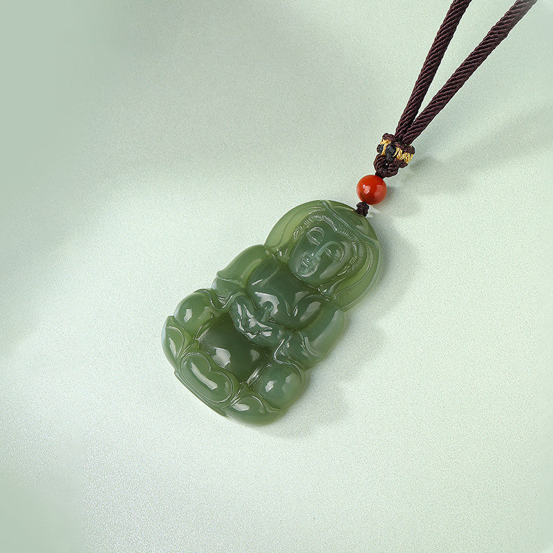 Men's Hetian Jade Sitting Lotus Guanyin Pendant, Auspicious Jade Charm, Premium Holiday Gift with Certificate & Collectible Value