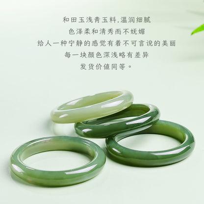 【Entry Level】Pale Green Hetian Jade Peace Bangle, Elegant Bracelet, Holiday Gift for Mom & Girlfriend, With Certificate & Collectible Value