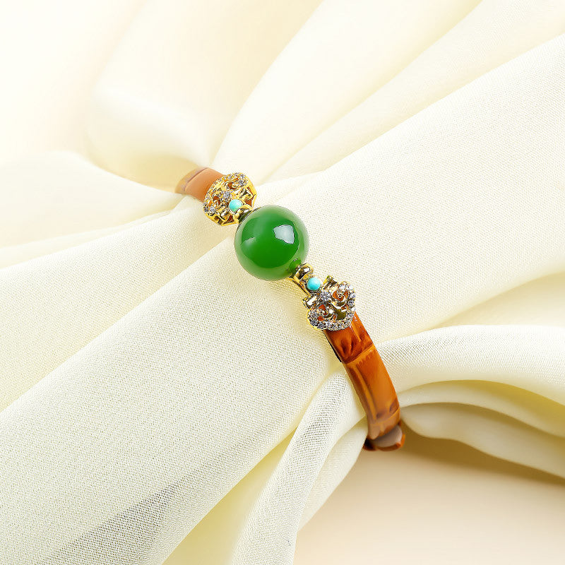Rotatable Barrel Bead Jade Bracelet, Hetian Jade & Jadeite Wristband with Pixiu, Gift