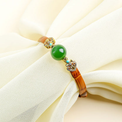 Rotatable Barrel Bead Jade Bracelet, Hetian Jade & Jadeite Wristband with Pixiu, Gift