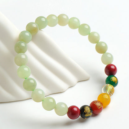 Five-way God of Wealth Pixiu Hetian Jade Bracelet, Unisex Auspicious Beast Beaded Bracelet