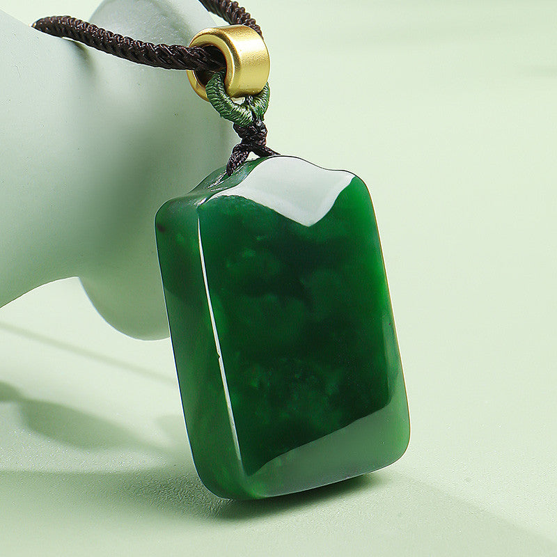 Plump Spinach Green Hetian Jasper Plain Pendant, Festival Gift