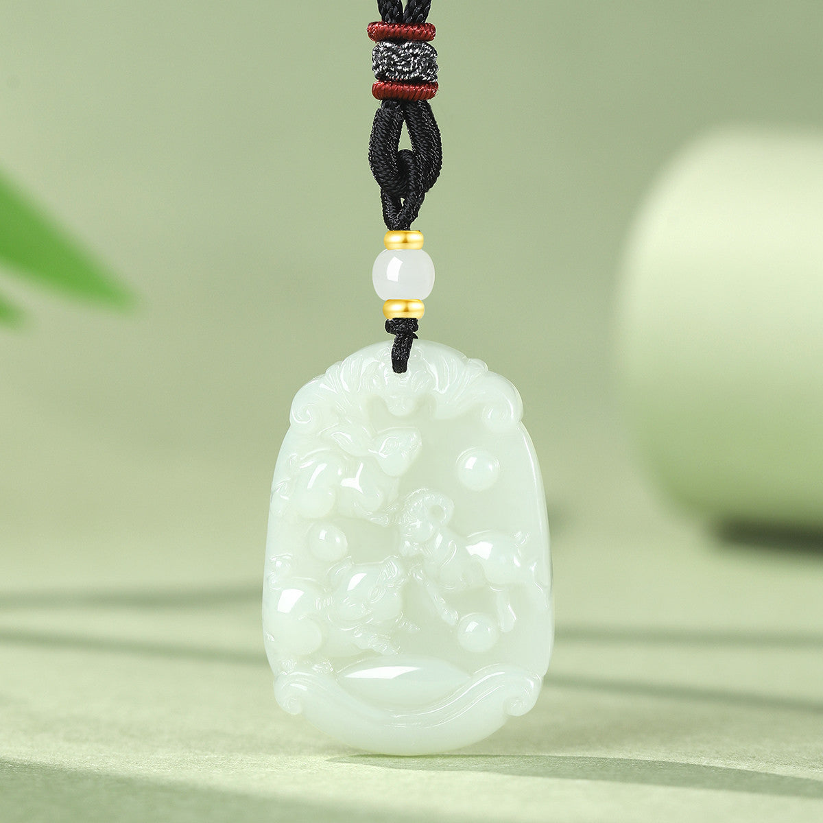 Exquisitely Carved Hetian Jade Chinese Zodiac Three Harmony Pendant, Premium Holiday Gift