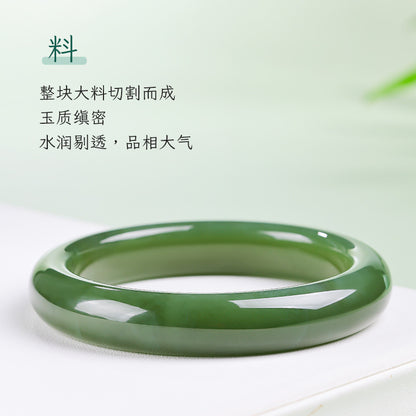 【Entry Level】Pale Green Hetian Jade Peace Bangle, Elegant Bracelet, Holiday Gift for Mom & Girlfriend, With Certificate & Collectible Value