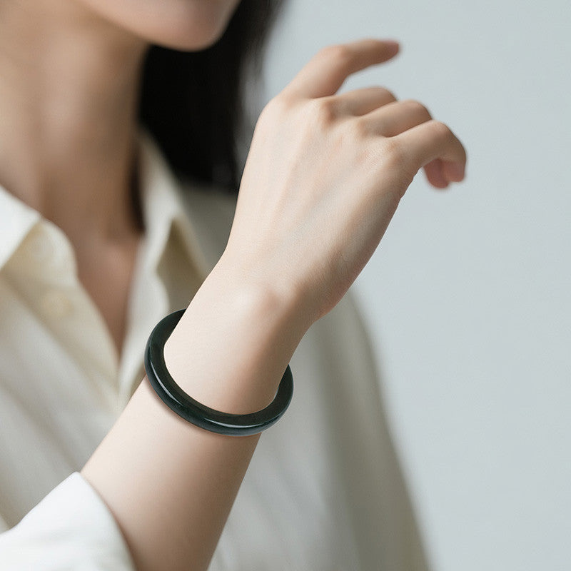 Dark Green Hetian Jade Square Bangle, Holiday Gift for Girlfriend & Mom