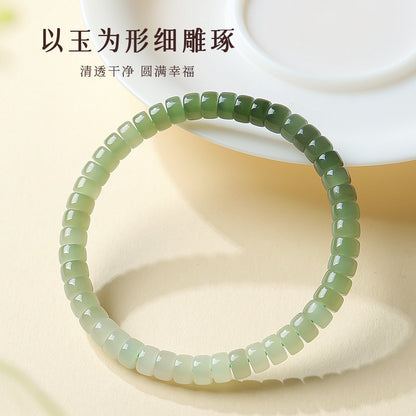 Gradient Straight-Cut Tablet Bead Bracelet, Pale Cyan Hetian Jade Fashion Bracelet for Women, Festival Gift