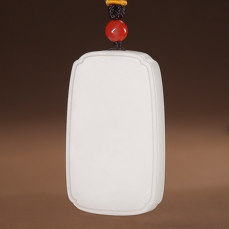 Master's Unique Piece | Hand Line-Carved Landscape Hetian Jade Pendant, Light Cyan & White Jade for Men & Women