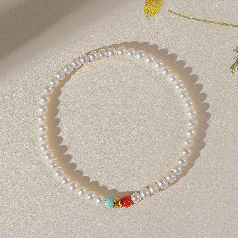 Light Luxury Freshwater Pearl Bracelet, Multi-gem Bracelet with Mini Pearls, Tourmaline & Turquoise