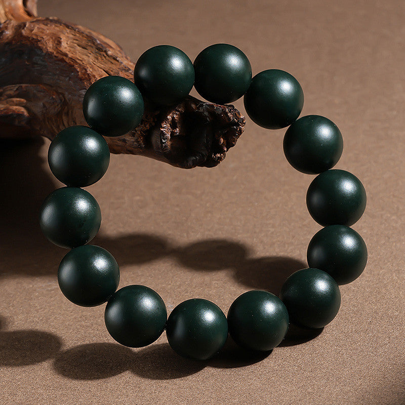 Unisex Cyan Hetian Jade Round Bead Single-row Bracelet
