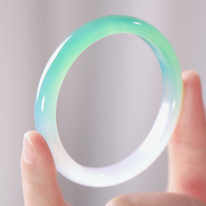 Mountain Scenery Chalcedony Bangle, Half-Mountain Half-Water Gradient Icy Transparent Jade Bracelet