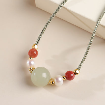 Minimalist Stylish Hetian Jade Barrel Bead & Round Bead Necklace