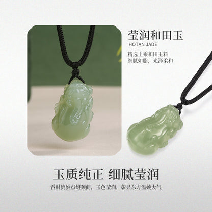 Natural Hetian Jade Three-Dimensional Pixiu Pendant, Unisex Couple Jade Charm & Plaque, With Certificate & Collectible Value