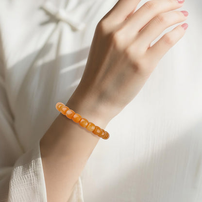 Unisex Hetian Sugar Jade Bracelet, Premium Barrel Beads Single-Circle Bangle, Festival Gift