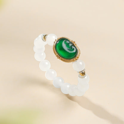 DIY Multi-gem Ring, Small Seed Beads with Jasper, White Jade, Jadeite, Turquoise, Agate, Cinnabar Fashion Adjustable Ring Jewelry