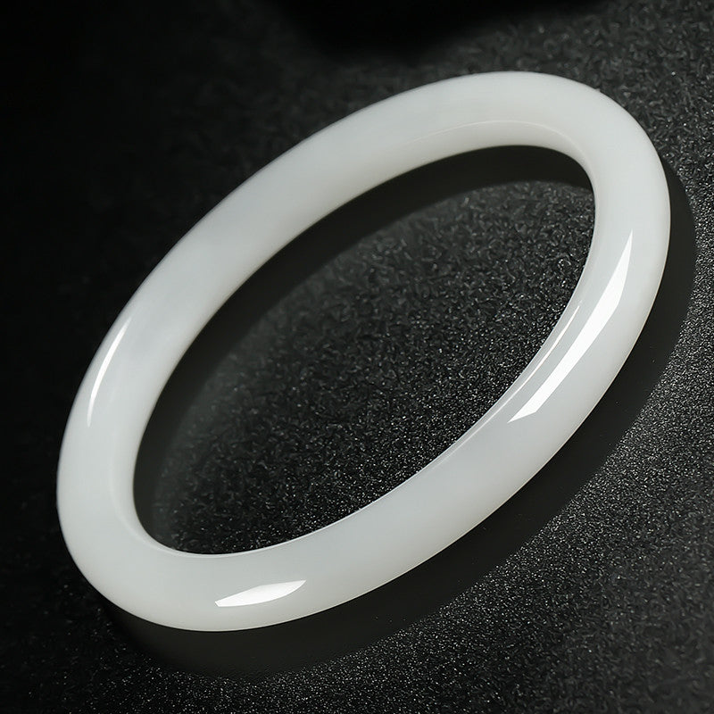 Slender Round Bangle, Pale Green & White Hetian Jade Beauty Bangle