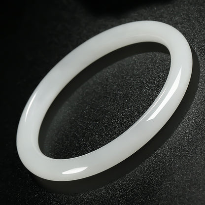 Slender Round Bangle, Pale Green & White Hetian Jade Beauty Bangle