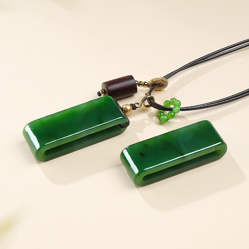 [Peace All Year Round] Spinach Green Hetian Jasper Plain Plaque Yuheng Pendant, Unisex Jade Charm