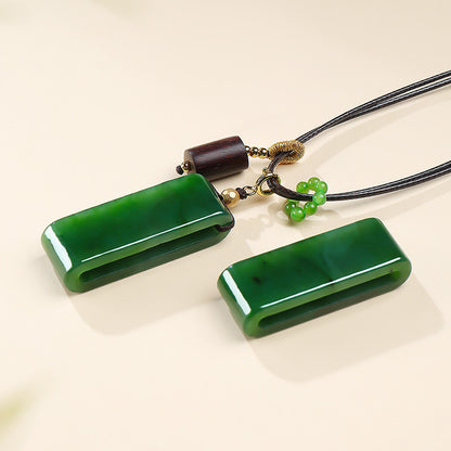 [Peace All Year Round] Spinach Green Hetian Jasper Plain Plaque Yuheng Pendant, Unisex Jade Charm