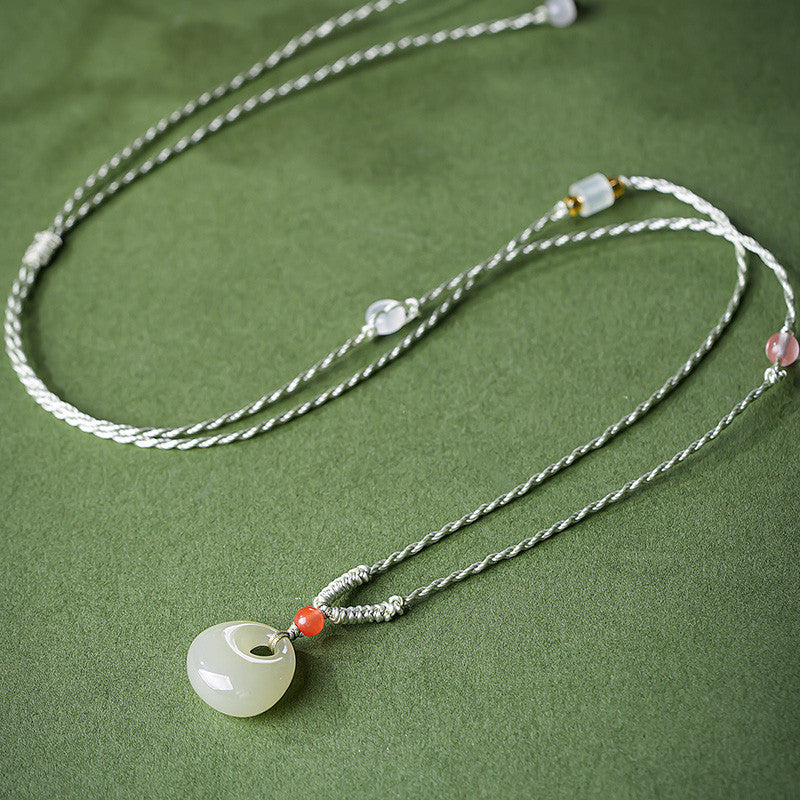 Unisex Light Cyan Hetian Jade Safety Lock Pendant