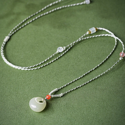 Unisex Light Cyan Hetian Jade Safety Lock Pendant
