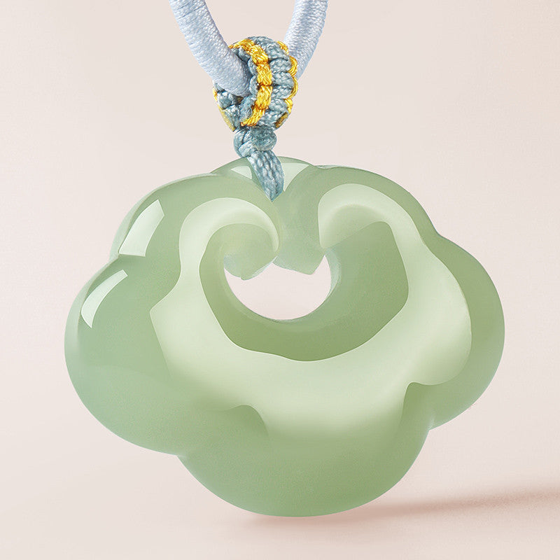 Hetian Jade Ruyi Lock Pendant, Unisex Jade Charm with Appraisal Certificate