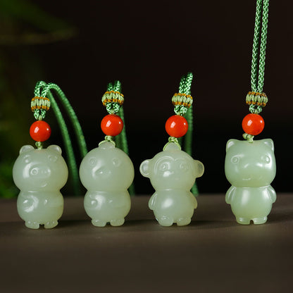 Pale Cyan & Clear Water Green Hetian Jade Zodiac Pendant, Cute Animal Design, Unisex Jade Ornament