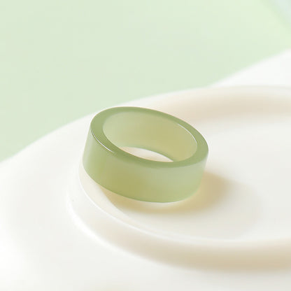 Straight-cut Square Icy Clear Water Light Cyan Hetian Jade Ring, Minimalist Premium Plain Ring, Festival Gift