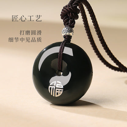 Oily Hetian Dark Green Jade Safety Buckle Pendant, Unisex Peace Jade Charm