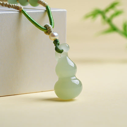 White & Lake Green Hetian Jade Small Gourd Pendant, Fortune Blessing Jade Charm