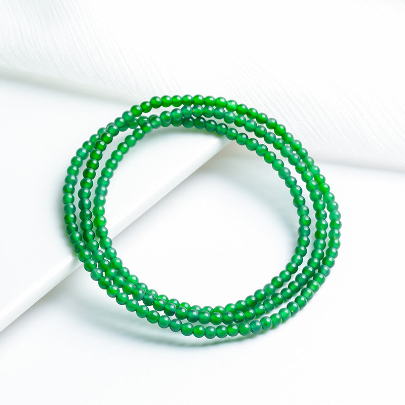Women's Emerald Multi-Layer Bracelet, Plain Vivid Green 3mm Millet Beads, Dual-use as Bracelet & Necklace