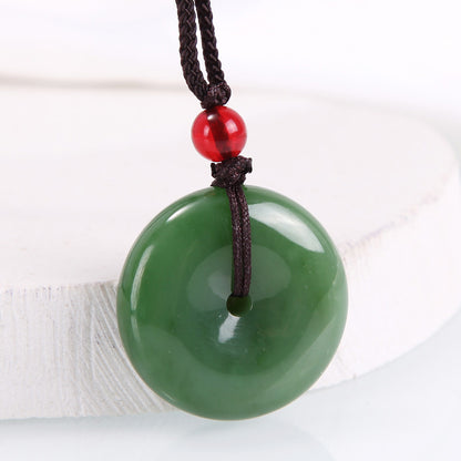 Natural Hetian Jasper Buddha Pendant, Vivid Green Jade Pendant & Round Buckle, Unisex Jade Jewelry
