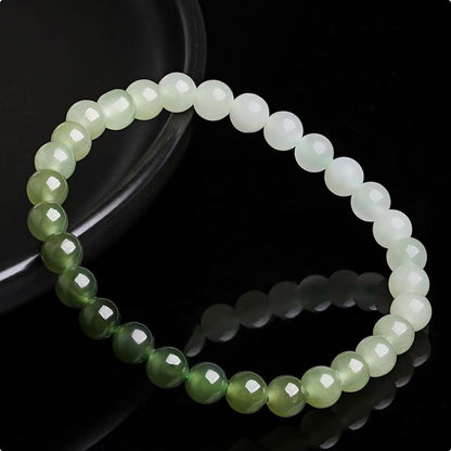 Minimalist Versatile Hetian Jade Bracelet, Gradient Clear Green Beaded Bangle, Elegant Plain Design