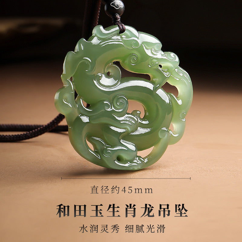 Pale Cyan Hetian Jade Zodiac Dragon Pendant, Unisex Jade Ornament