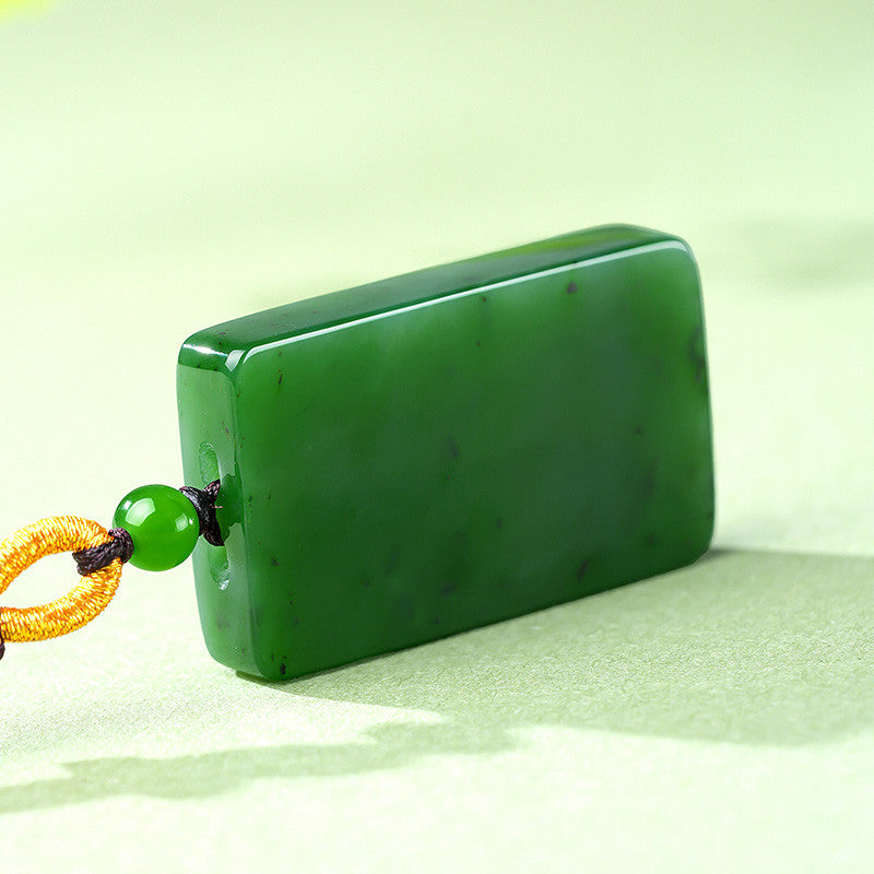 Hetian Spinach Green Jasper Plain Pendant, Peace Plaque, Festival Gift