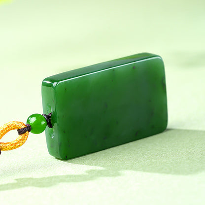 Hetian Spinach Green Jasper Plain Pendant, Peace Plaque, Festival Gift