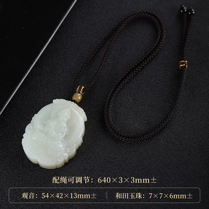 Russian Sugar Material Hetian Jade Guanyin Pendant, Exquisite Jade Charm for Men, Auspicious Religious Ornament, With Certificate & Collectible Value