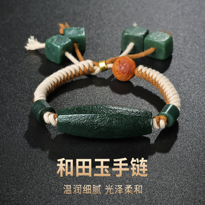 Unisex Hetian Cyan Jade Bracelet, Antique Style Jade Bangle, Festival Gift