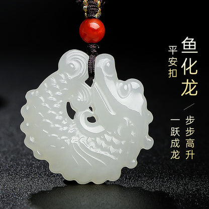 Unisex Hetian Jade Dragon Carp Couple Pendant