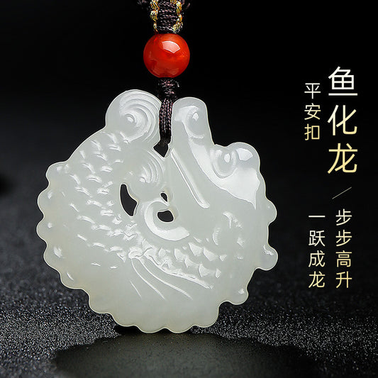 Unisex Hetian Jade Dragon Carp Couple Pendant