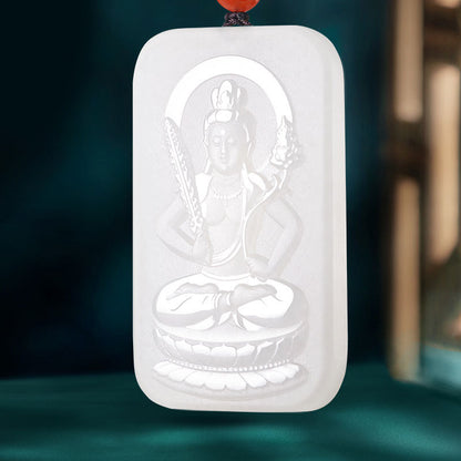 White Hetian Jade Patron Buddha Pendant, Eight Guardian Buddhas for Chinese Zodiac, Jade Plaque Ornament