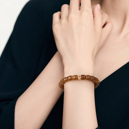 Women's Hetian Jade Bracelet, Glossy Sugar Material Barrel Beads Single-Circle Bangle, Festival Gift