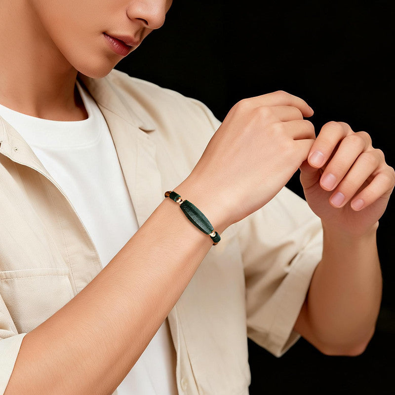 Unisex Hetian Cyan Jade Bracelet, Antique Style Jade Bangle, Festival Gift