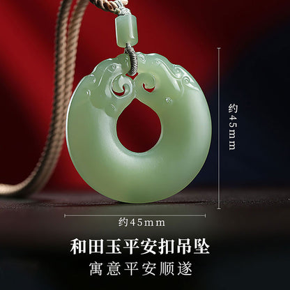 Pale Cyan Hetian Jade Pendant, Archaic Hollow-out Double Dragon Jade Plaque, Men's Chinese Zodiac Dragon Pendant