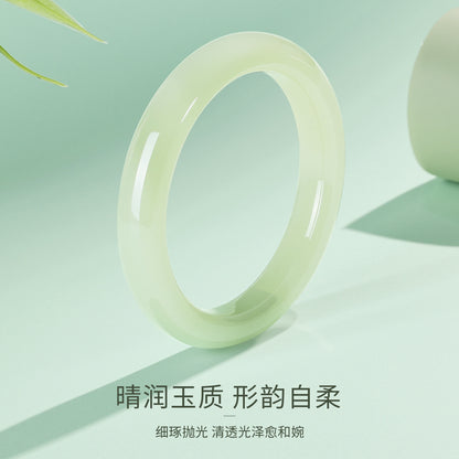 [Elegant Jade Charm] Hetian Jade Clear Green Peace Bangle, Stylish Versatile Gift for Mom