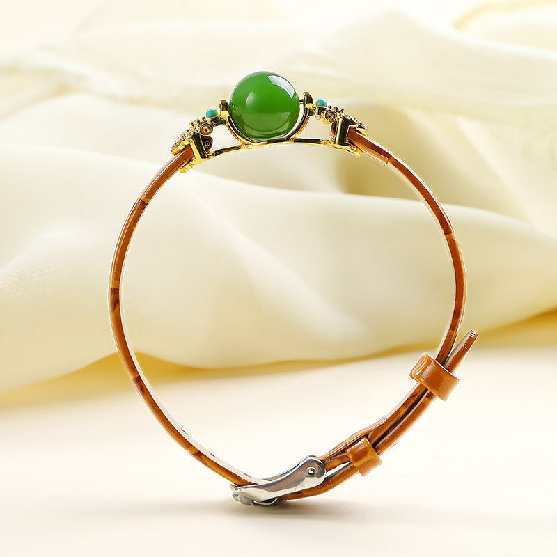 Rotatable Barrel Bead Jade Bracelet, Hetian Jade & Jadeite Wristband with Pixiu, Gift